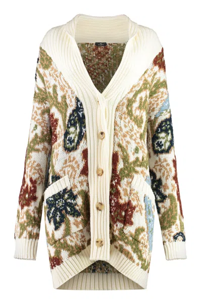 Etro Jacquard Knit Cardigan In Gold