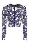 Etro Jacquard Knit Cardigan In Blue