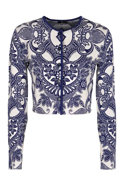 Etro Jacquard Knit Cardigan In Blue