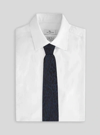 Etro , Jacquard-krawatte Aus Seide Mit Animal-motiv, Herren, Blau In Blue