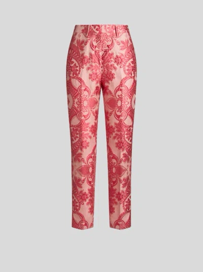 ETRO , JACQUARD LACE CIGARETTE TROUSERS, WOMAN, RED, SIZE 50