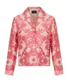 Etro Pink Medallion Lace Effect Brocade Crop Jacket In Pink