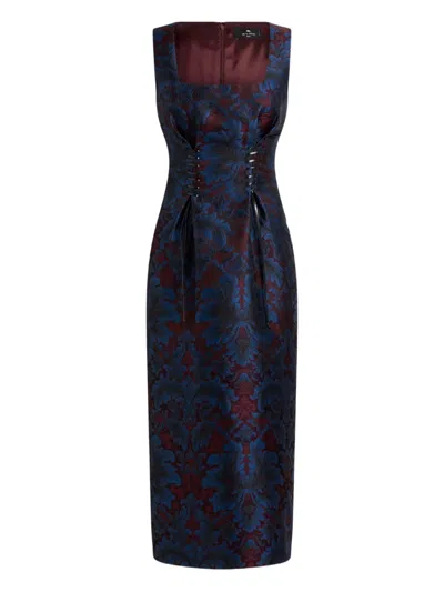 ETRO JACQUARD LACE-UP MIDI DRESS