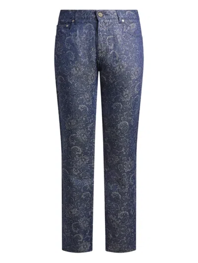 Etro Jacquard Leafy Paisley-motif Jeans In Blue
