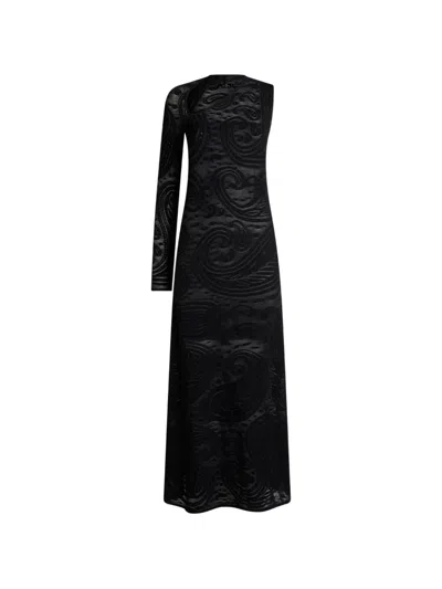 Etro Jacquard Long Dress With Paisley Motif In Black