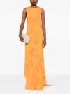 Etro Orange Long Dress With Semi-transparent Design And Cut Out Detail On The Back In Viscose Blend Woman In 橘色