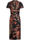 Etro Floral Embroidered Midi Dress With Short Sleeves In Black