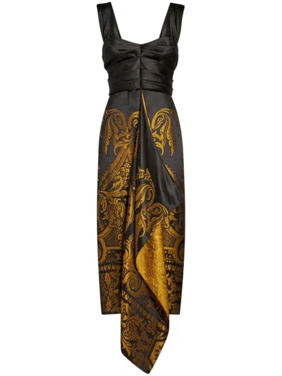 Etro , Jacquard Dress With Draping, Woman, Yellow, Size 40 In Gelb