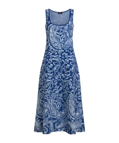 Etro Jacquard Midi Dress With Floral Paisley Motif In Blue