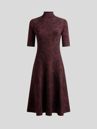 Etro , Jacquard-midikleid Mit Paisley-foliage-motiv, Damen, Bordeaux, Grösse 42 In Burgundy