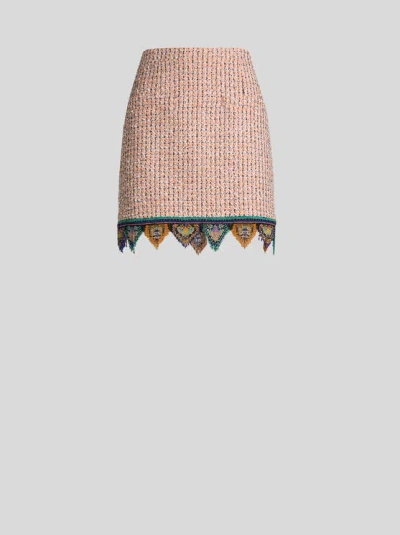 Etro , Jacquard Mini Skirt With Tweed Effect, Fringing And Check Motif, Woman, Size 40