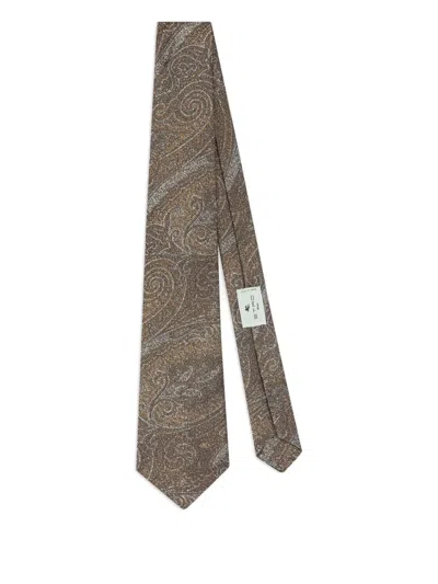 Etro Jacquard Motif Silk Tie In Brown
