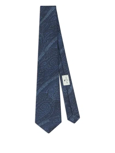 Etro Silk Jacquard Tie Arnica Motif Paisley In Blue