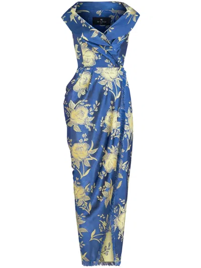 Etro Schulterfreies Jacquard-midikleid In Blau