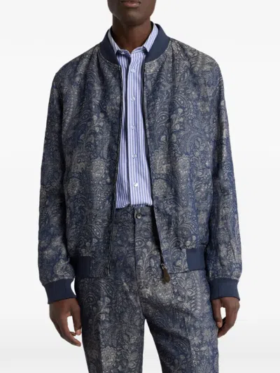 Etro Jacquard Paisley Bomber Jacket In Blue