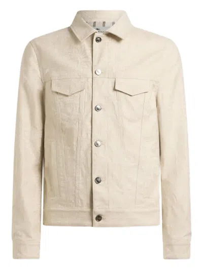 Etro Jacquard Denim Jacket With Leafy Paisley Motif In Neutral