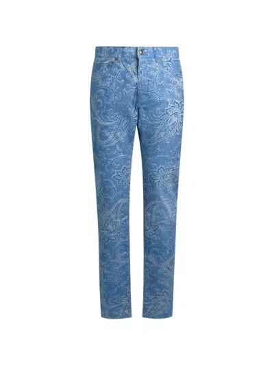 Etro Jacquard Paisley Denim Jeans In Blue