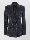Etro Jacquard Paisley Double-breasted Jacket In Blue