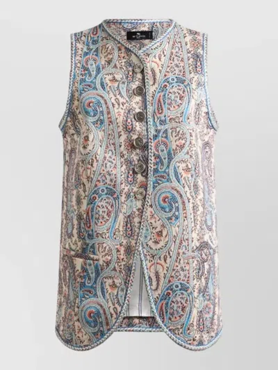 Etro Jacquard Paisley Floral Stretch Cotton Vest In Multi