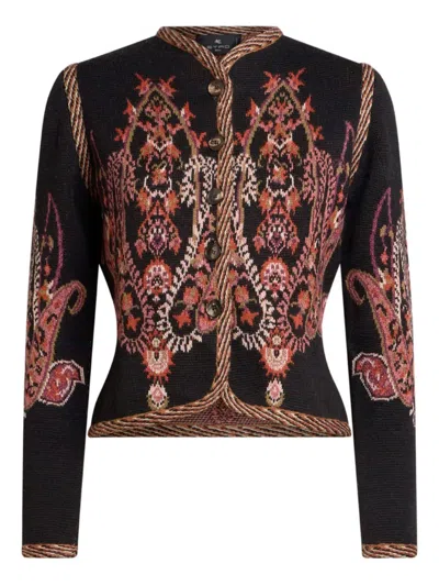 Etro Jacquard Paisley-motif Cardigan In Black