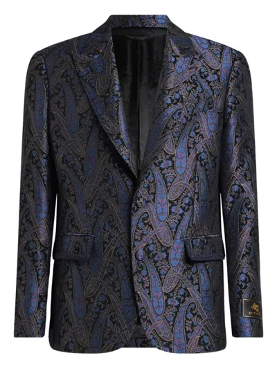 Etro Jacquard Paisley-motif Single-breasted Jacket In Blue