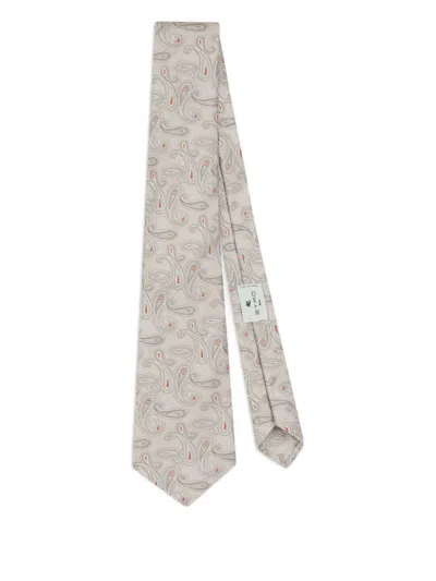 Etro Jacquard Paisley Motif Tie In Neutral