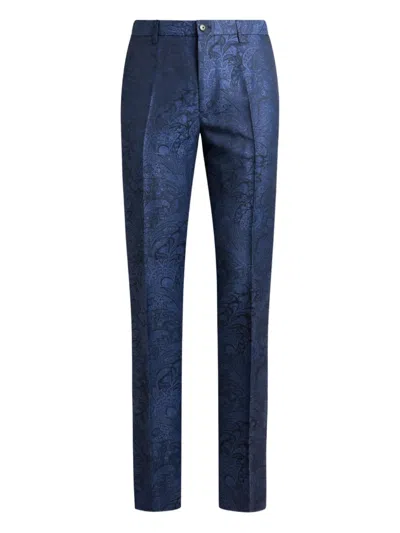 Etro Jacquard Paisley-motif Trousers In Blue
