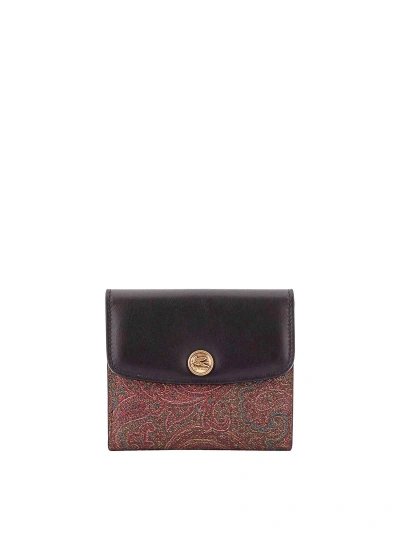 Etro Jacquard Paisley Wallet Leather Flap In Black