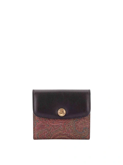 Etro Jacquard Paisley Wallet Leather Flap In Brown