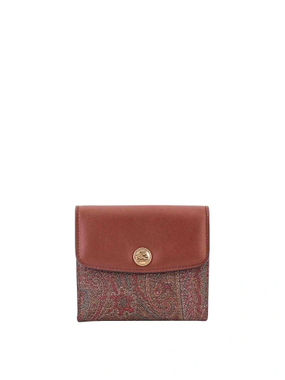 Etro Jacquard Paisley Wallet Leather Flap In Brown