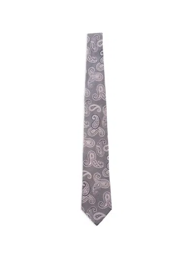 Etro Jacquard Paisley-print Silk Tie In Gray