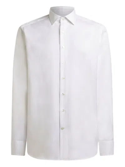 Etro Men Linen Shirt With Contrasting Pegaso Embroidery Logo In White