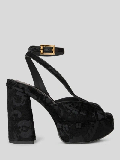Etro , Jacquard Platform Sandals With Paisley Motif, Woman, Black, Size 35