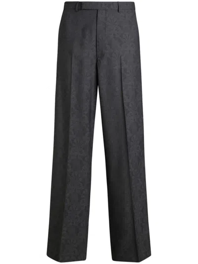 Etro Jacquard Pleated Straight-leg Trousers In Grau