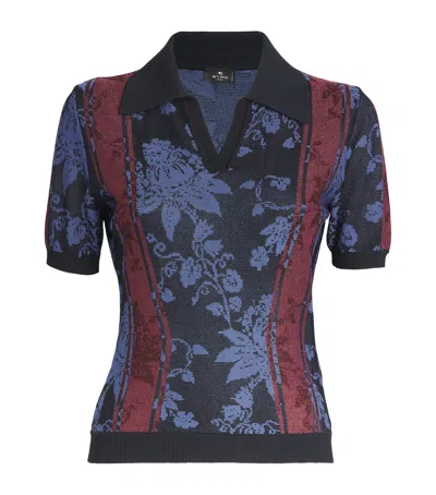Etro Jacquard Polo Shirt In Blue