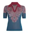 Etro Collared V-neck Polo With Patterned Ribbed Cuffs