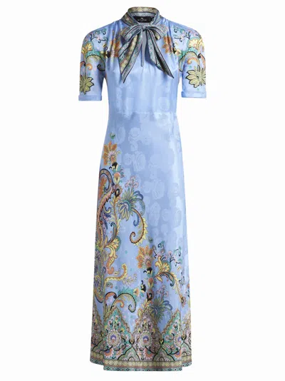 Etro Jacquard Satin Midi Dress With Floral Paisley Print In Printed