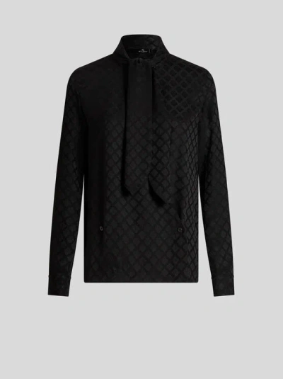 Etro , Jacquard Scarf-collar Shirt, Woman, Black, Size 50