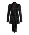 Etro Jacquard Blazer With Belted Waist And Fringed Detail In Black