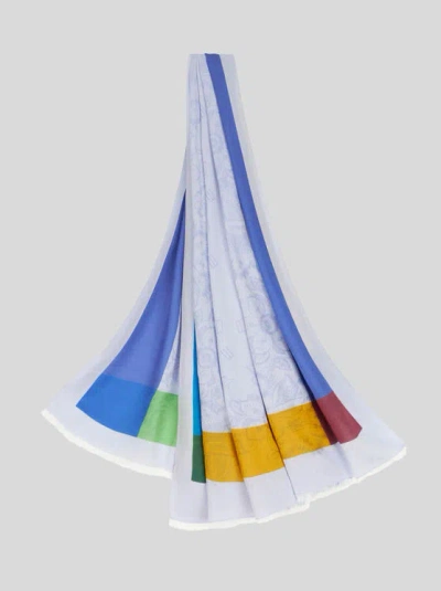 Etro Pegaso Geometric-jacquard Scarf In Blue