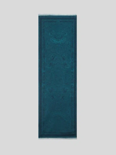 Etro , Jacquard-schal Aus Einer Baumwollmischung Mit Floralem Motiv, Damen, Blau In Blue