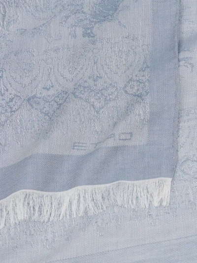 Etro , Jacquard-schal Aus Einer Baumwollmischung Mit Motiv Flora Und Fauna, Damen, Pulverblau In Blue