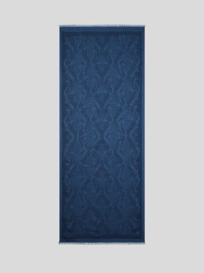 Etro , Jacquard-schal Aus Einer Baumwollmischung Mit Paisley-motiv, Damen, Blau In Blue