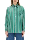 Etro Pocketed Collared Striped Long Sleeve Top In Green