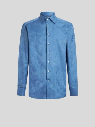 Etro Jacquard-print Cotton Shirt In Light Blue