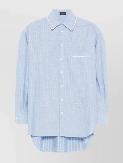 Etro Jacquard Shirt With Chest Pocket And Collar In Blue