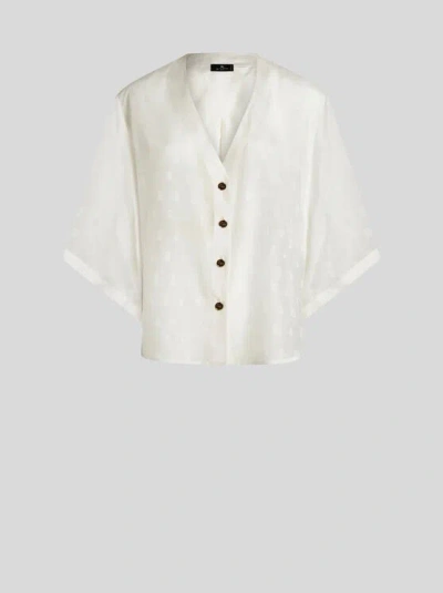 Etro Logo-jacquard Silk-cotton Shirt In White