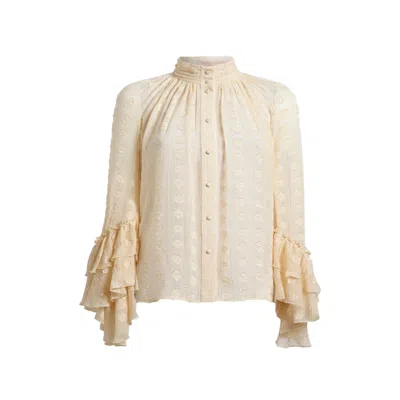 Etro Jacquard Shirt With Ruffles And Fil Coupé In Neutral