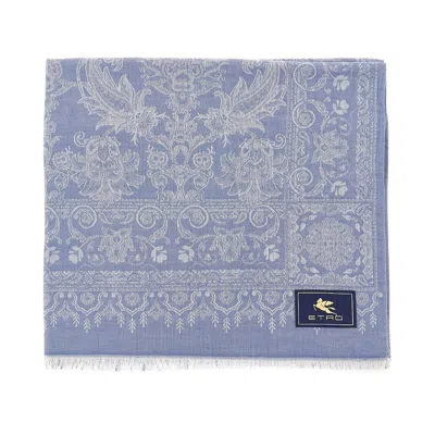 Etro Jacquard Silk Blend Scarf In Blue