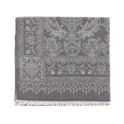Etro Jacquard Silk Blend Scarf In Gray